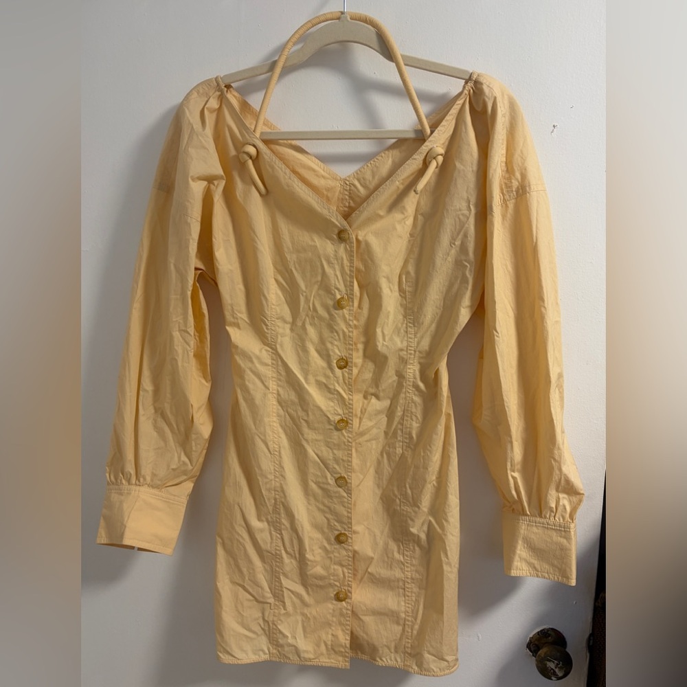 Nanushka Butter Yellow Button-Down Puff Sleeve Mini Dress - size xs